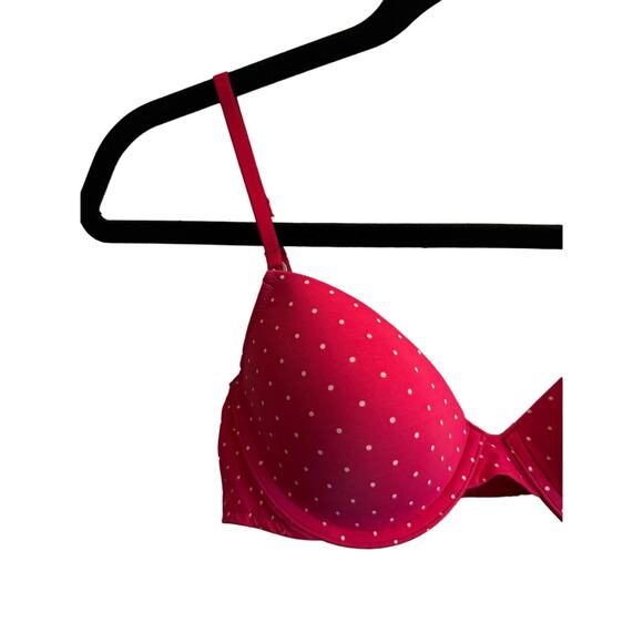 Victoria's Secret Pink T Shirt Demi Bra Size 36B Pink with White Polka Dots - Picture 3 of 8